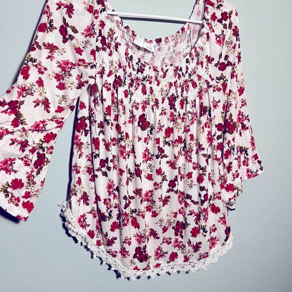 LUQ- Medium -Juliet Crochet Detail Smocked Knit Top